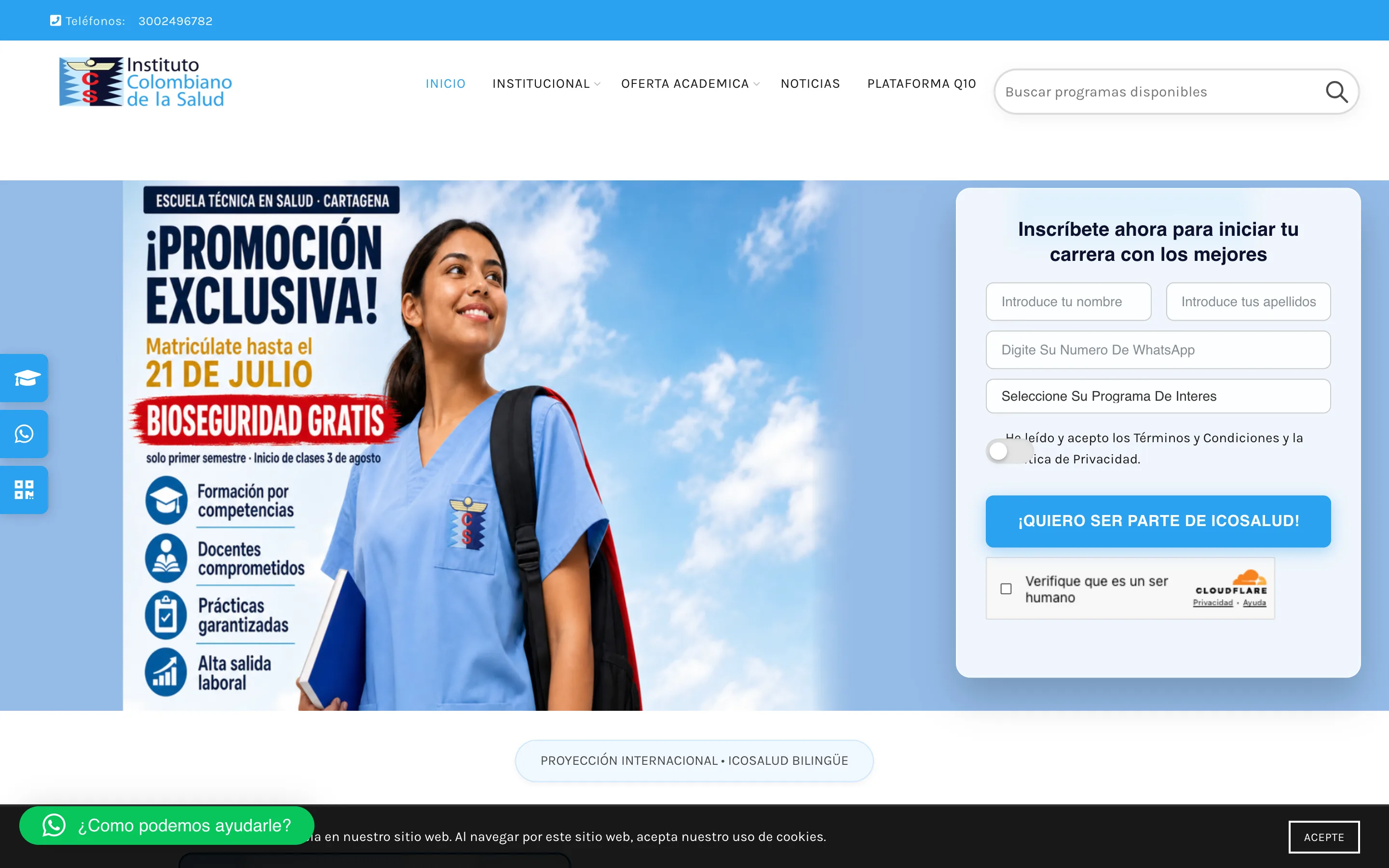 Captura del sitio de ICOSALUD