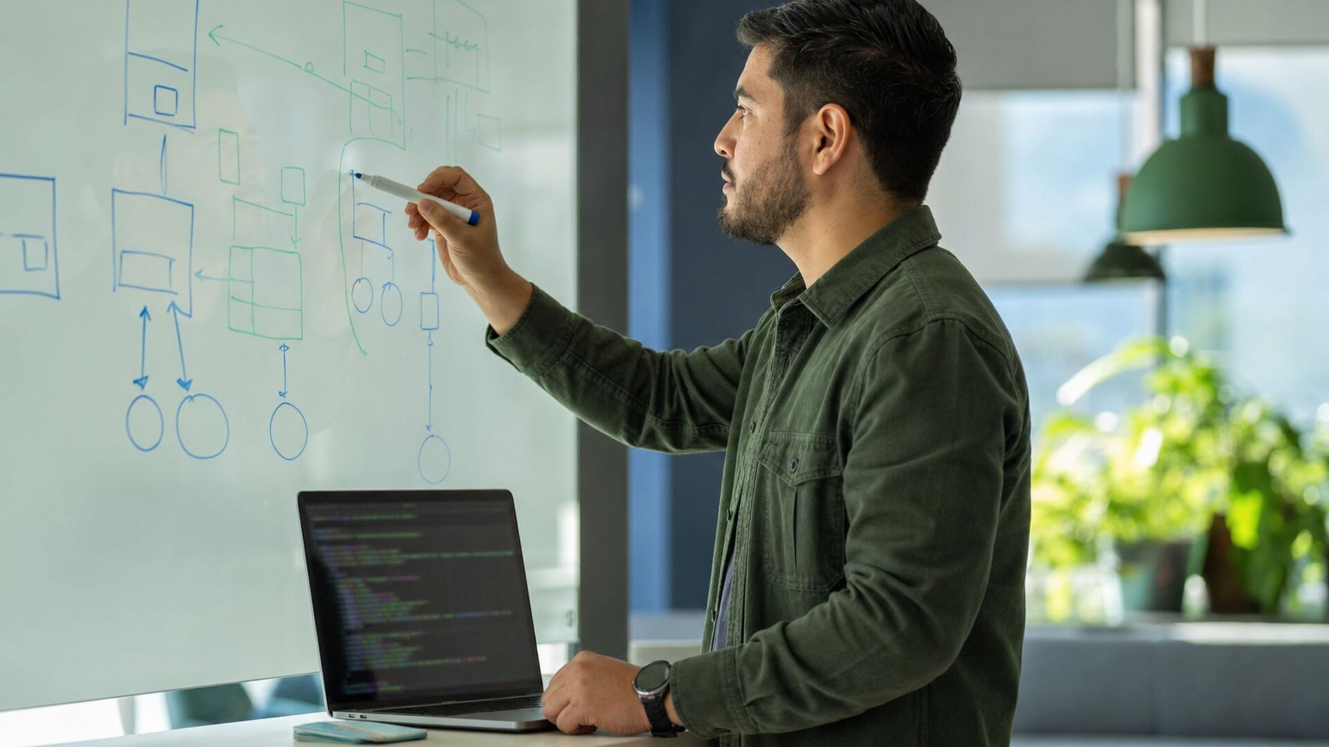 Ingeniero de software diseñando la arquitectura de un sistema a la medida