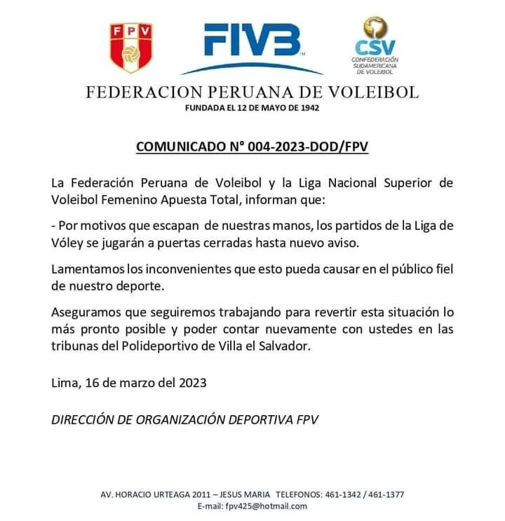 Una vez más la Liga Nacional de Vóley se jugará a puertas cerradas. (FPV)