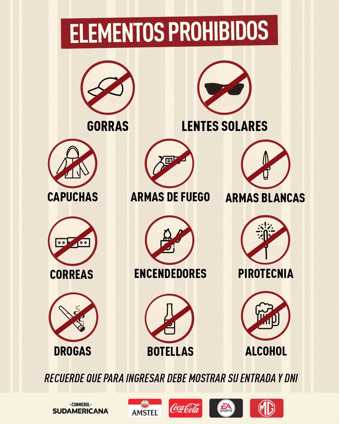 Los objetos prohibidos para ingresa al estadio del duelo Universitario vs Goiás por Copa Sudamericana
